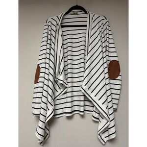 CRIMIEUX Striped Open Front Cardigan‎ Sweater Women's Size L with Elbow Patches